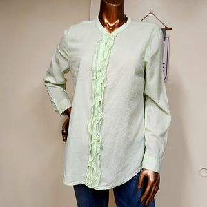 Old Navy Button Down Seersucker Shirt w/ Ruffles Size Large